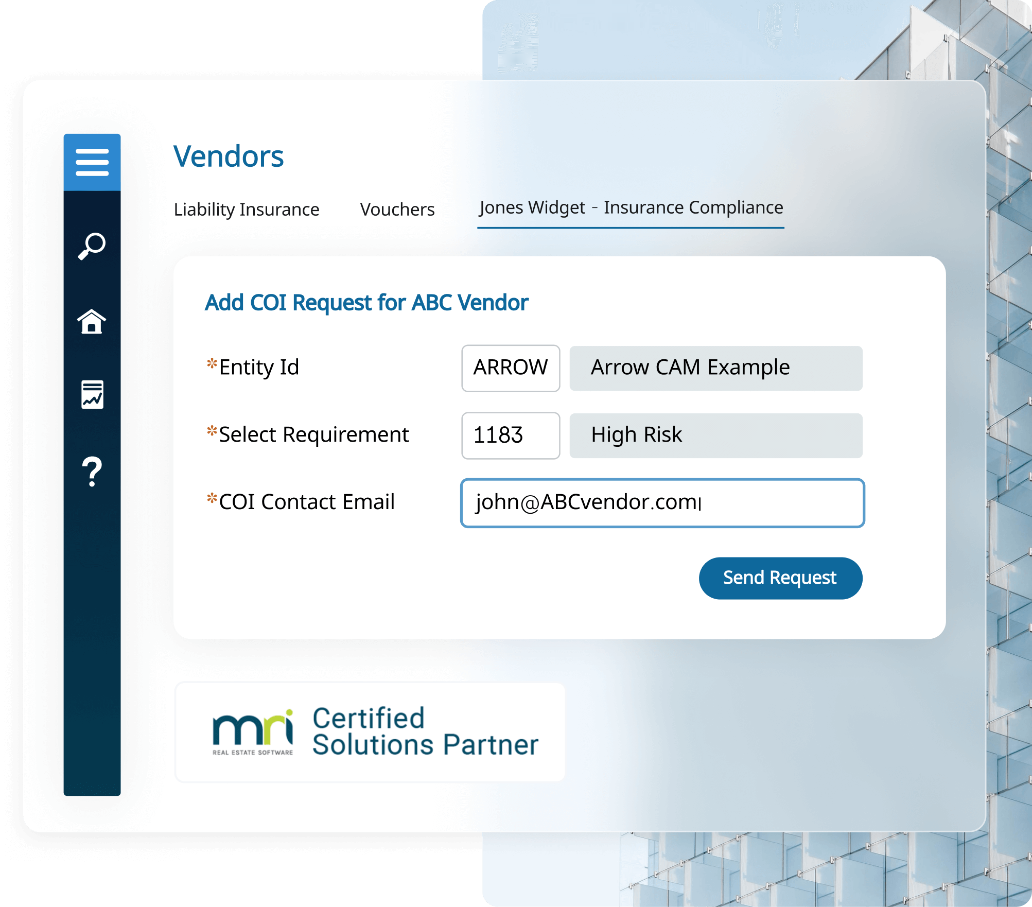 Requesting a vendor certificate of insurance from within MRI account using the Jones integration app